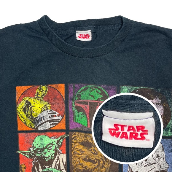 Star Wars Yoda R2D2 Darth Vader Luke Han Black Character Short Sleeve Tee Shirt - Picture 2 of 6